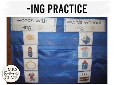 Learning about the ending -ING with activities for Kindergarten and First Grade