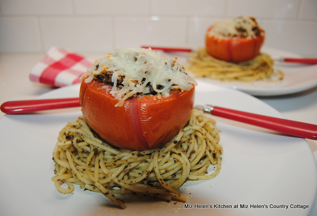 Italian Stuffed Tomato With Basil Pesto Spaghetti at Miz Helen's Country Cottage