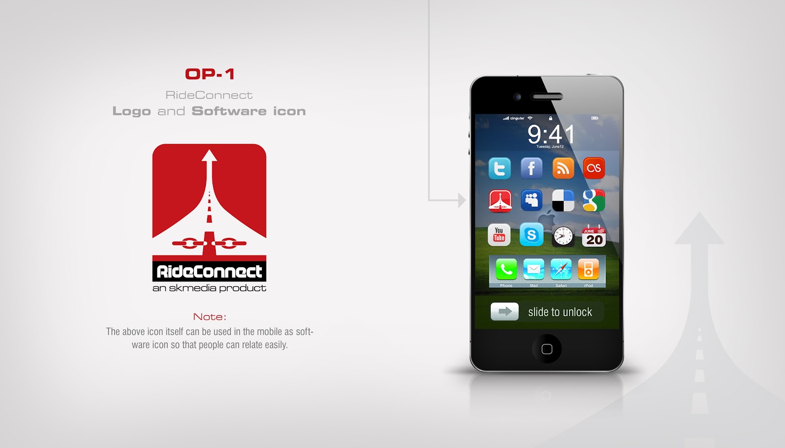 Kiruba's Creations Ride Connect Logo and Mobile Software Icons