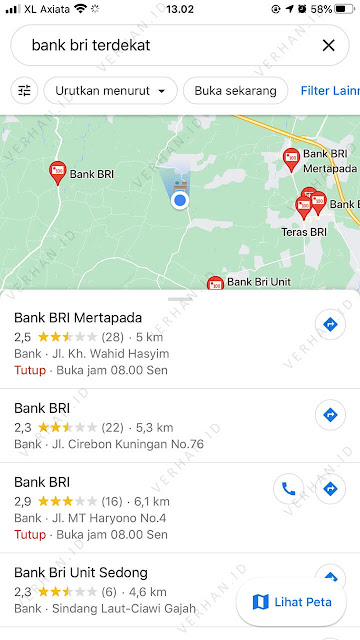 cek bank bri terdekat menggunakan google maps