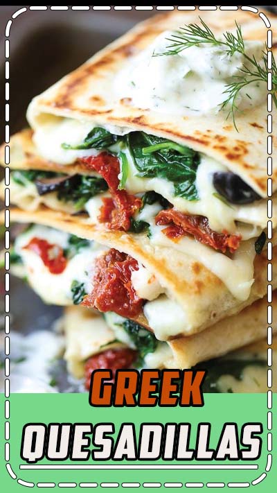 All the best Greek favors come together in this EPIC cheesy quesadilla, 