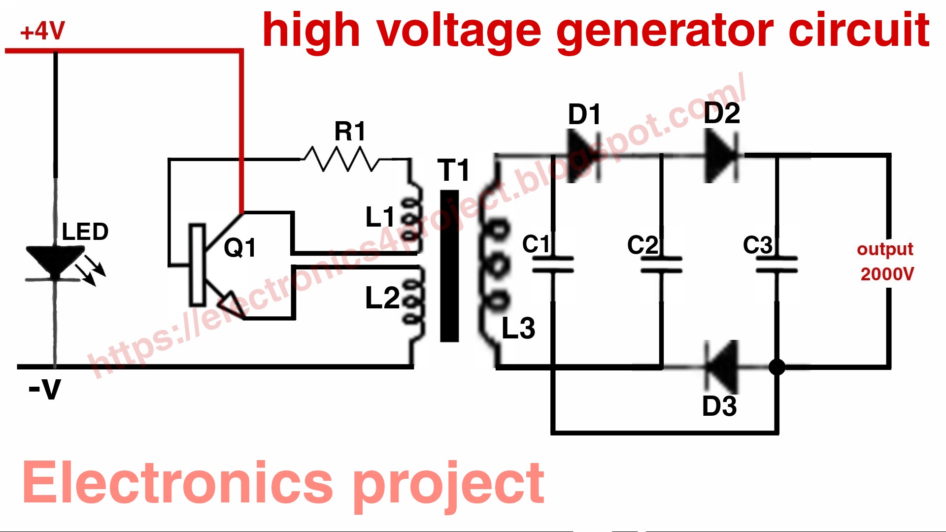Electronics project: 2000 voltage generator circuit diagram