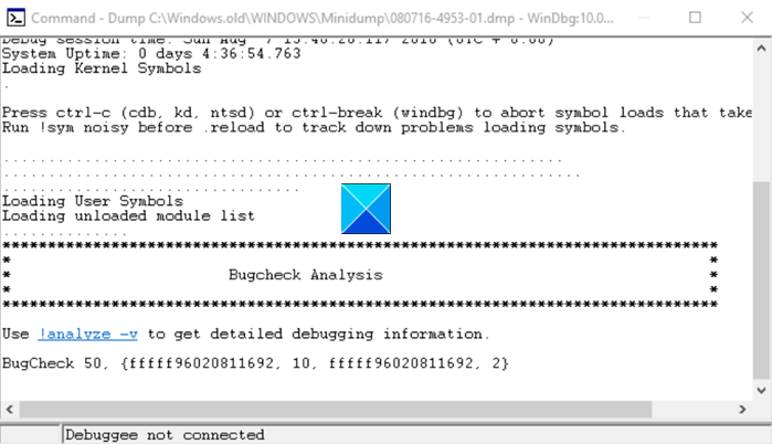 Debuggee ไม่ได้เชื่อมต่อ