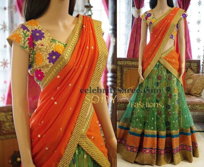 Green Net Floral Lehenga by Sony Reddy - Saree Blouse Patterns