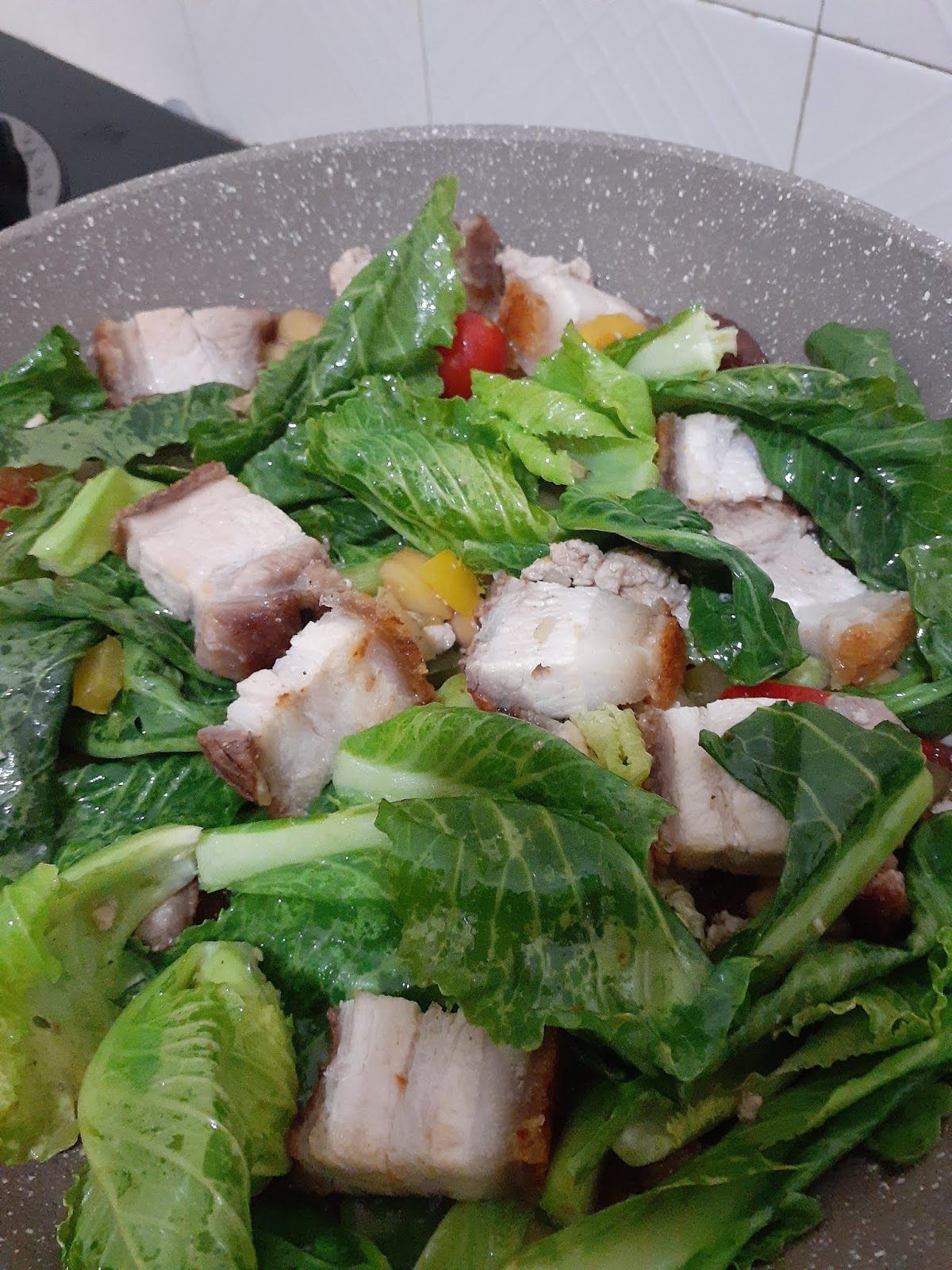 Stir Fry Baby Kailan With Roasted Pork Belly