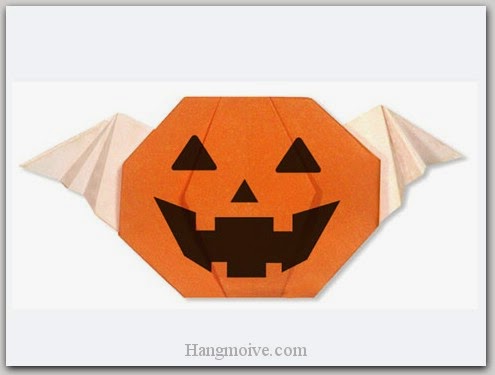 Cách gấp, xếp quả bí ngô có cánh Halloween bằng giấy origami - Video hướng dẫn xếp hình Halloween - How to fold a Jack O' Lantern with Wing