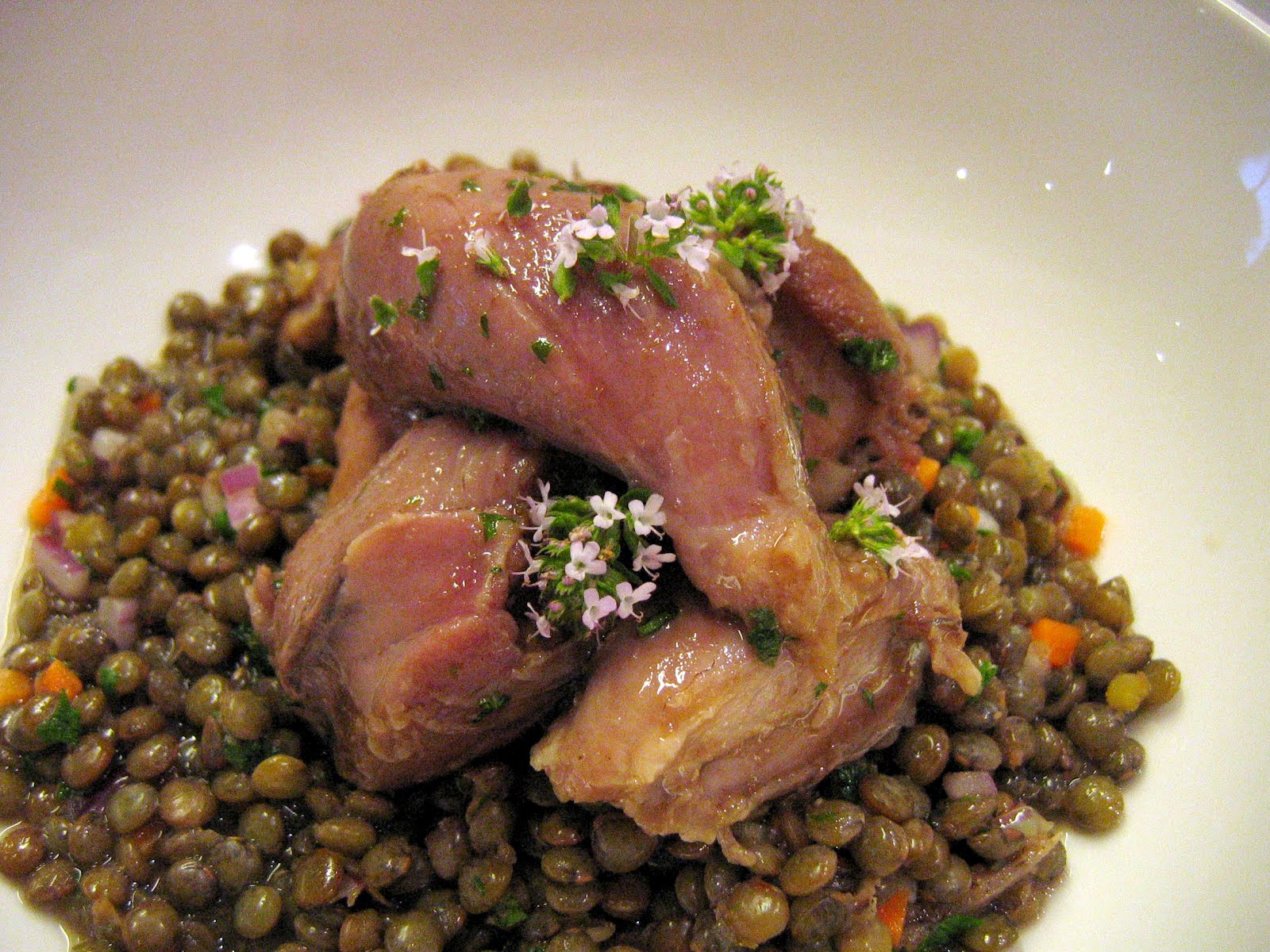 good food in a crap kitchen Pork hock with lentils