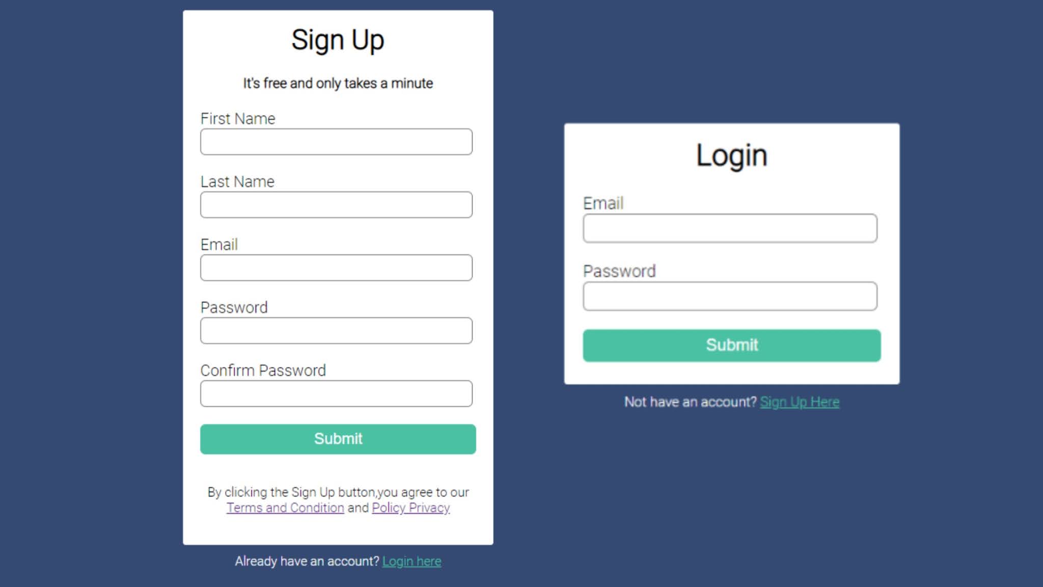 Sign up and Login form with HTML and CSS