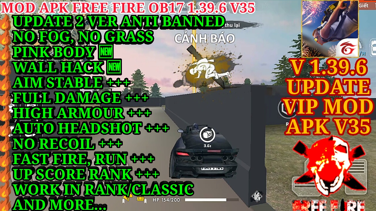 Mod Apk Free Fire Ob17 1.39.6 V35 - Anti Banned 2 Ver, Wall Hack, Pink Body,  Damage Full+, Headshot+