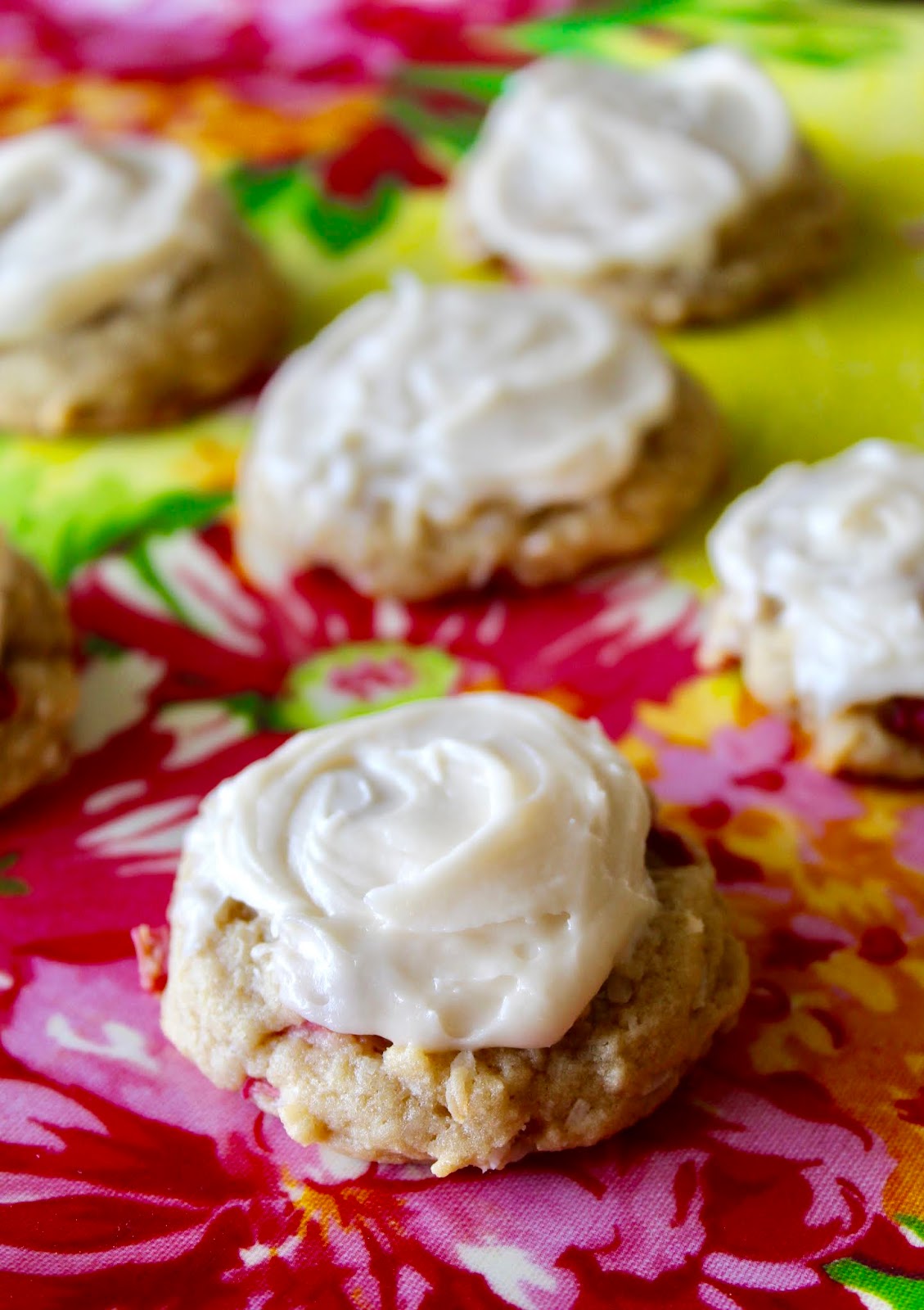 Soft Rhubarb Cookies with Cream Cheese Frosting