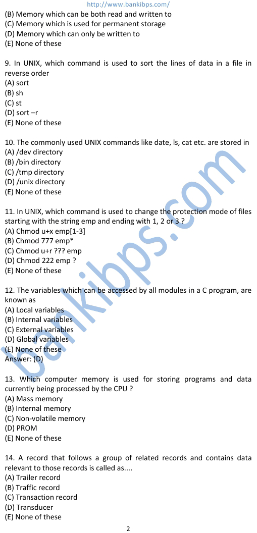 Computer Aptitude Test Questions And Answers For Bank Exams