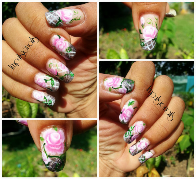 Grazie Kass' l'Armoire Nail art Roses en one stroke