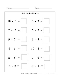 Sing and Learn with Anya: Subtraction (1-10). Math Worksheets