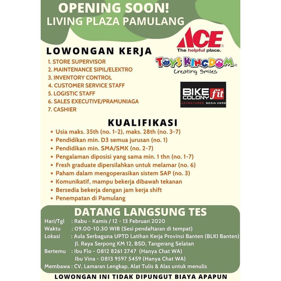 7 Posisi Lowongan Kerja Ace Hardware Di Living Plaza Pamulang Lockerjob