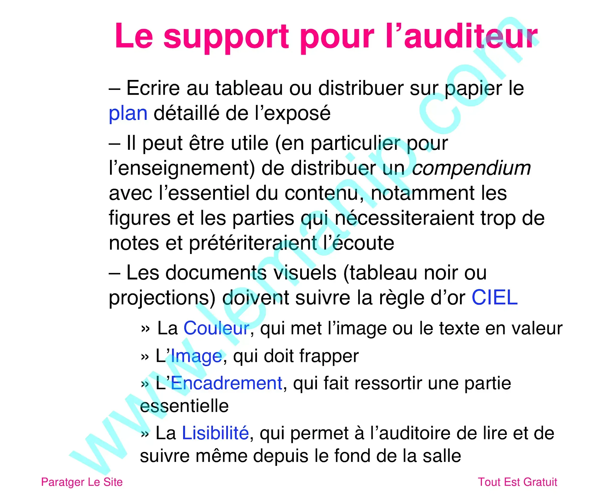 Le support pour l’auditeur