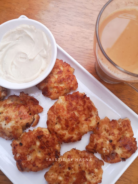Cheesy Tender Chicken Fritters - Taystit by Hasna