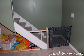 baby gate wood frame, wall mount, basement stairs