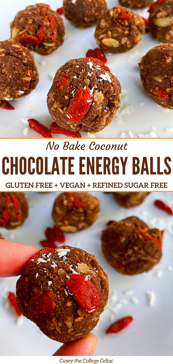 Looking for a #glutenfree, #vegan and #healthy snack that tastes like dessert? Try out these easy no-bake coconut chocolate energy balls!