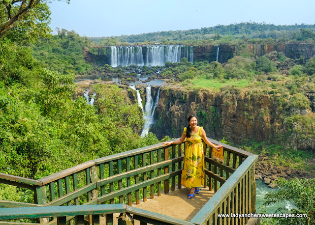 Lady in Iguazu Falls in Brazil