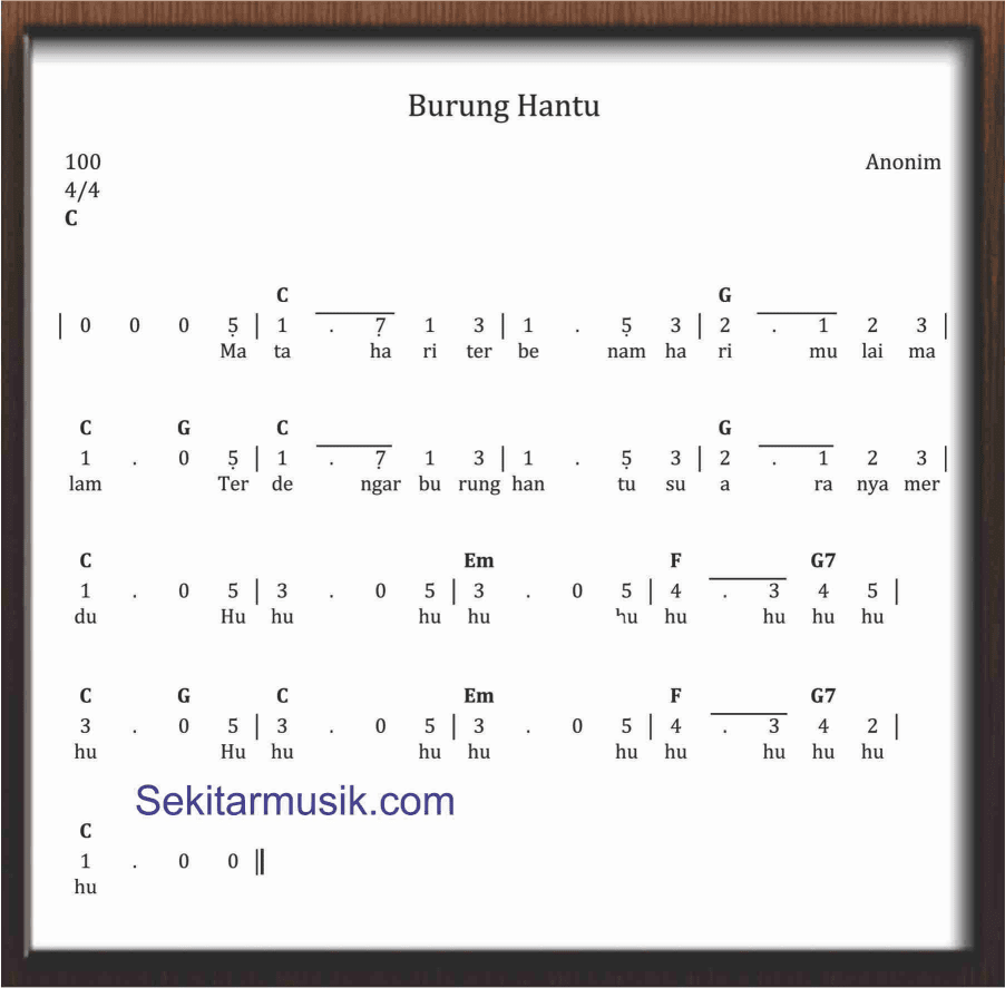 Not Angka Burung Hantu SEKITAR MUSIK