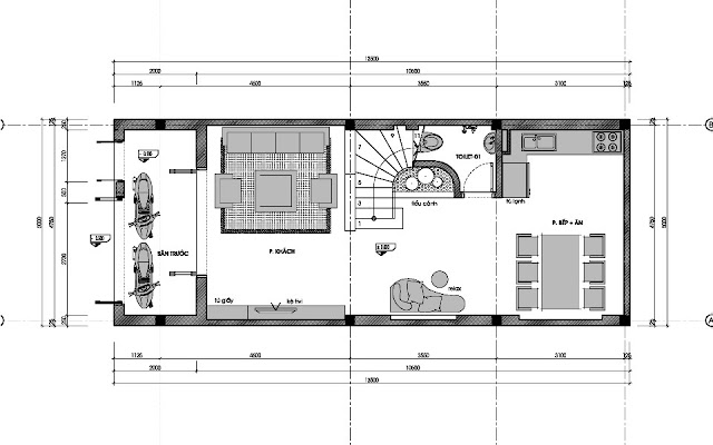 Thiết kế nhà phố 3 tầng 3 phòng ngủ - Mặt bằng tầng 1