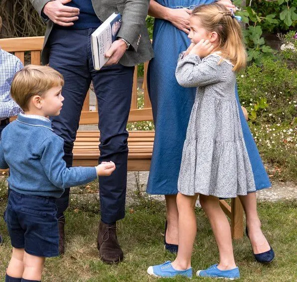 Kate Middleton wore a belted denim midi shirt dress by Gabriela Hearst. Princess Charlotte,  Prince Louis. Prince George wore a shirt by Trotters