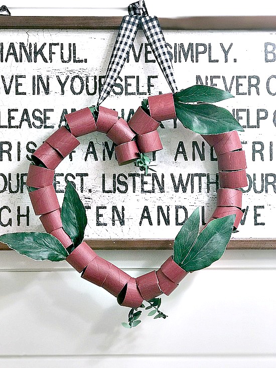 DIY Recycled toilet paper wreath with ribbon hanger