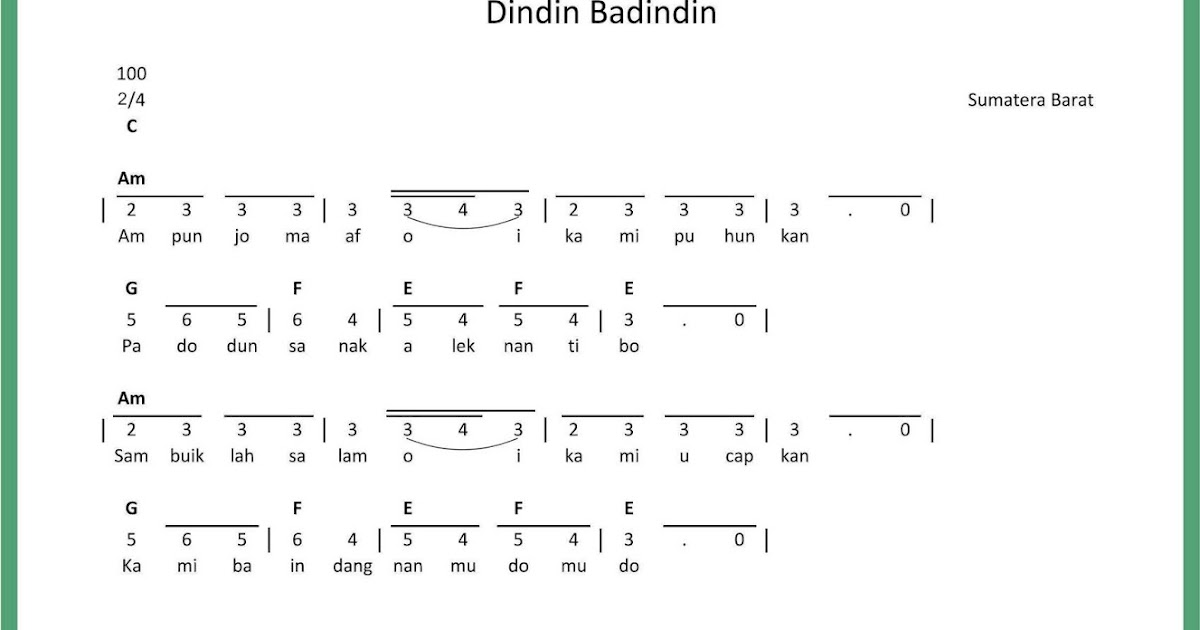 Not Angka Lagu Bungong Jeumpa Aceh Not Lagu