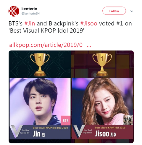 Bts Jin And Blackpink S Jisoo Voted 1 On Best Visual Kpop Idol 2019 Pannatic