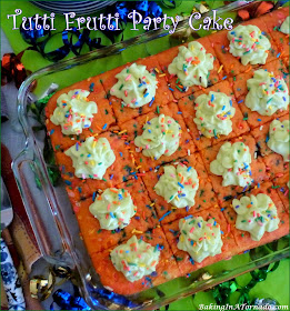 Tutti Frutti Party Cake, a fun colorful cake with hints of lemon, strawberry, orange and key lime, perfect for any occasion. | Recipe developed by www.BakingInATornado.com | #recipe #dessert