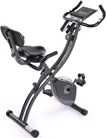 MaxKare 3-in-1 Folding Magnetic Exercise Bike with Arm Resistance Bands, features reviewed, upright, semi-recumbent or recumbent, with 8 resistance levels