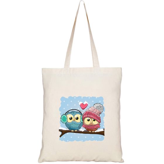 TÚI VẢI TOTE CANVAS IN HÌNH TWO CUTE DRAWN OWLS SITS HT548 – HTFASHION