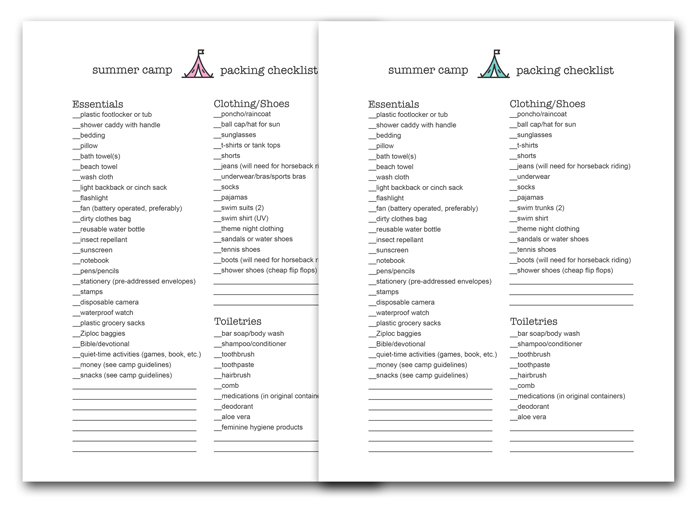 Girls Camp Printable Packing List And Leaders Must Haves For Camp  Girls Camp Printable Packing List And Leaders Must Haves For Camp
