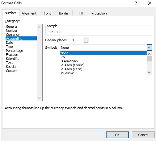 menggunakan format cells accounting