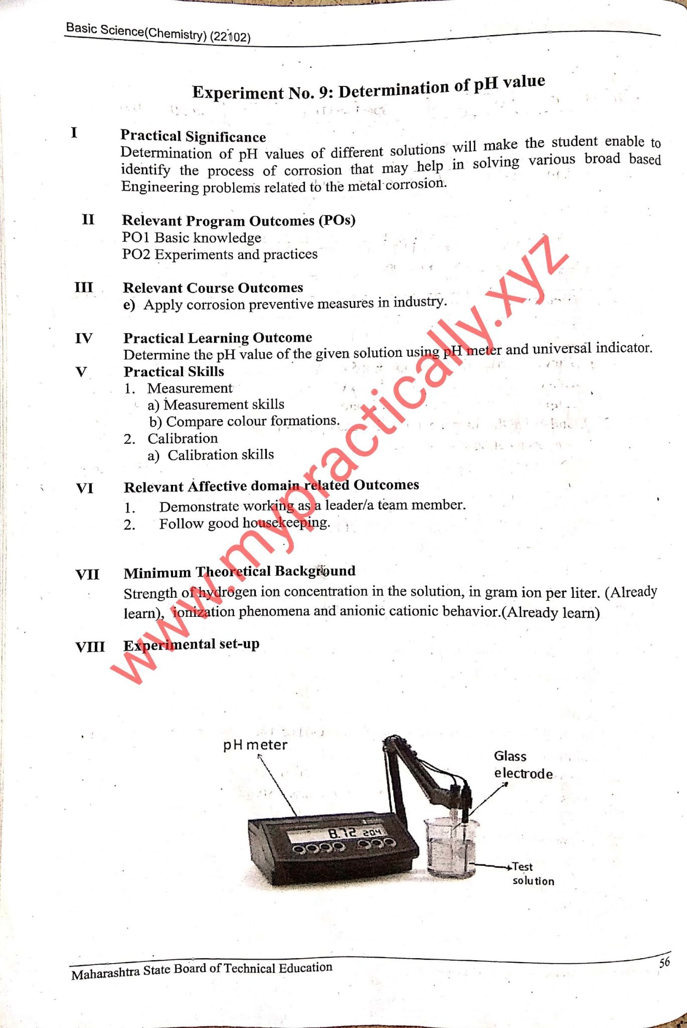 Determination of PH value Basic science chemistry practical answers