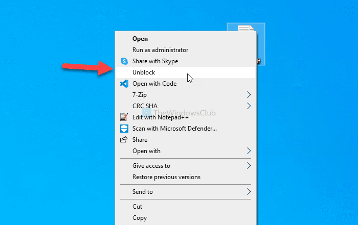 컨텍스트 메뉴에서 다운로드한 파일에 대한 차단 해제 옵션을 추가하거나 제거하는 방법