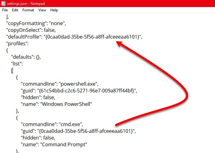 Changer le shell par défaut dans le terminal Windows