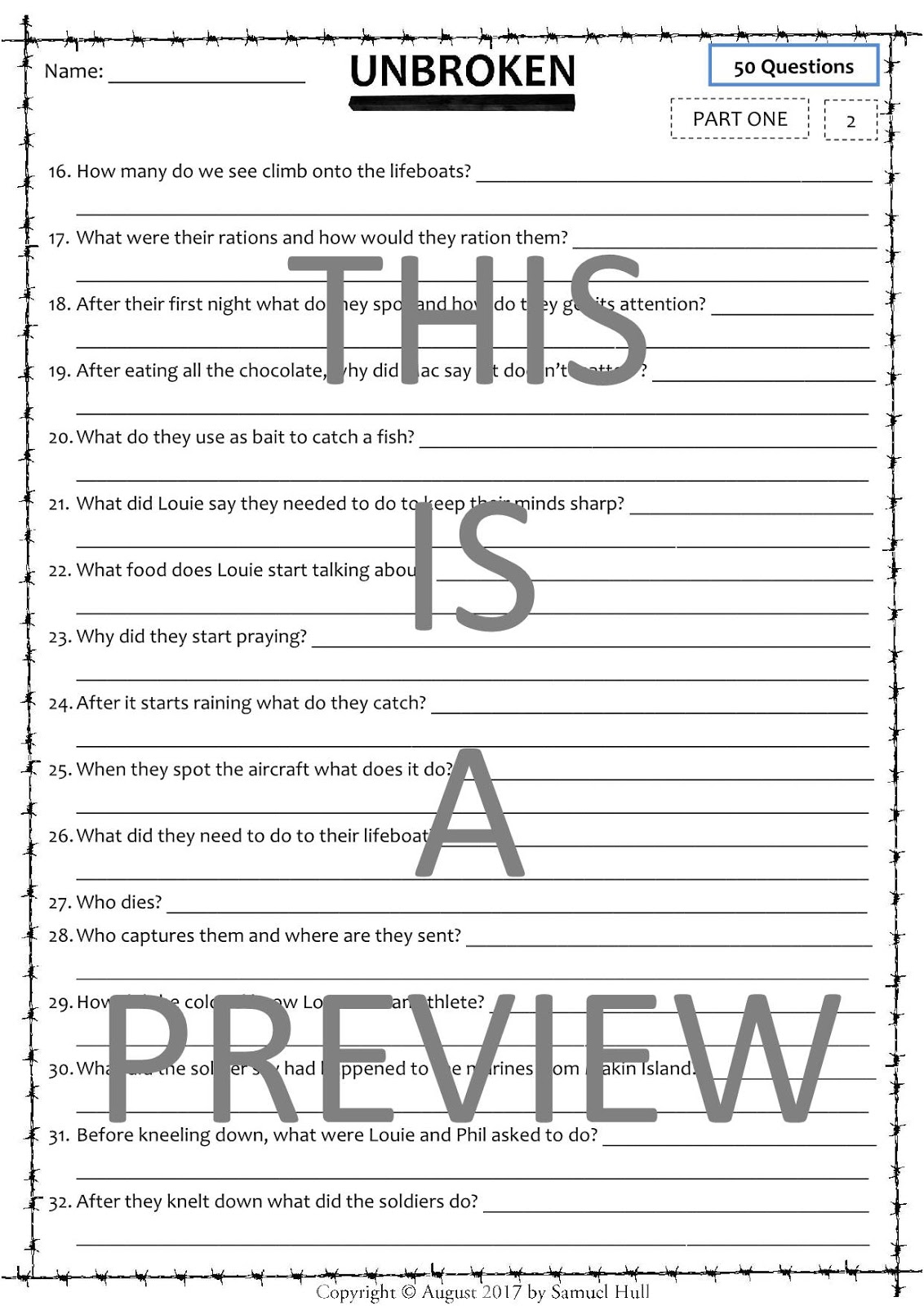 Unbroken (2014) Movie Questions + Activities Answer Keys Included