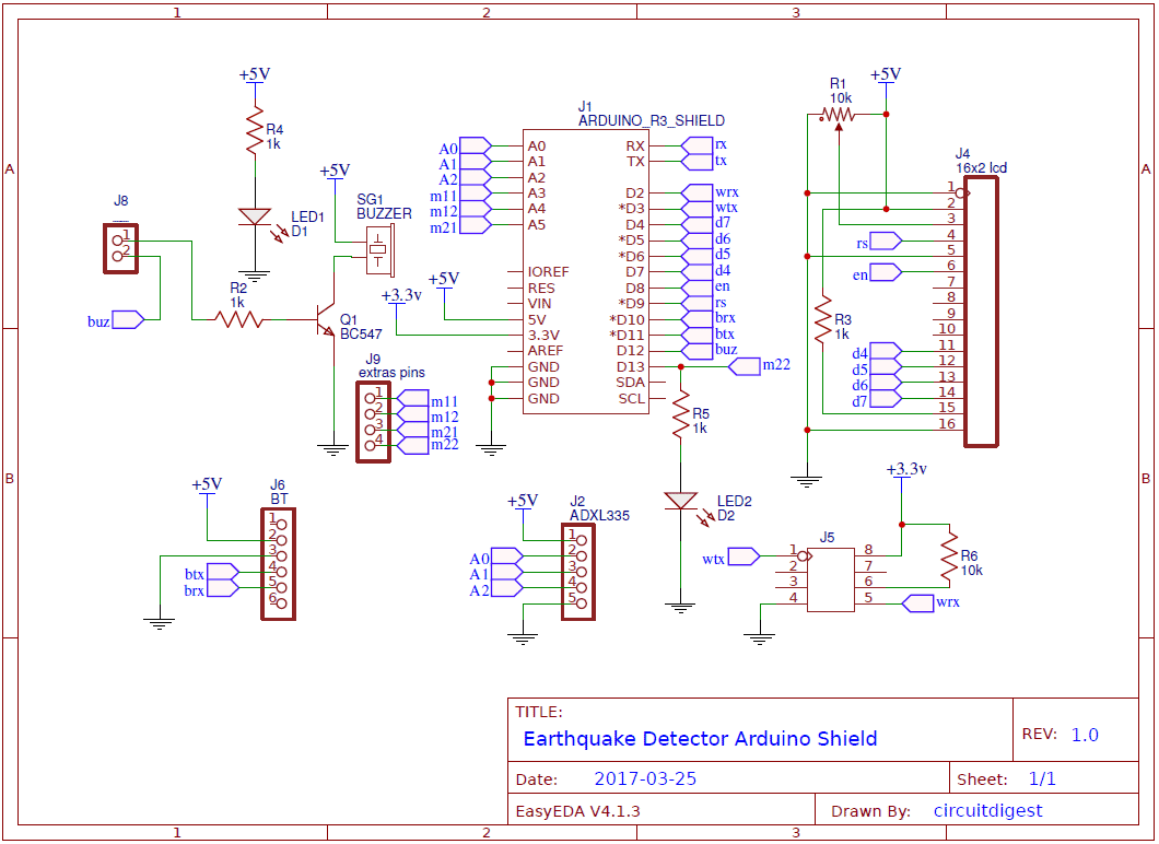 Earthquake detector arduino shield PCBs top layer