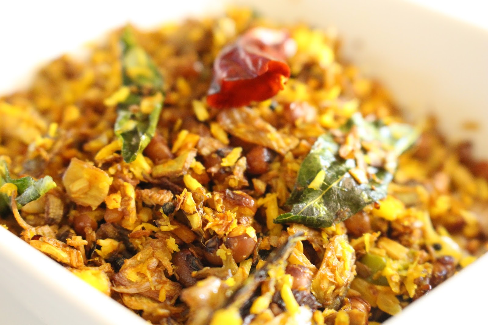 Vazha Koombu Vanpayar Thoran (Banana Flower Red Bean Stir Fry )