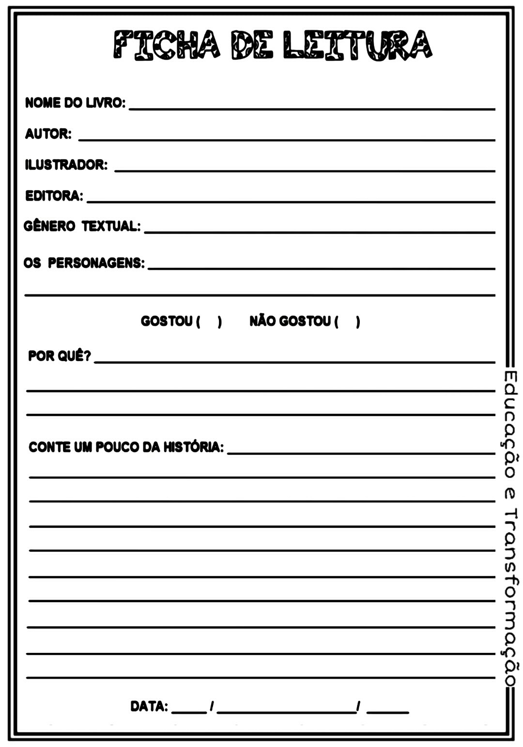 Blog Educação e Transformação 👍 Ficha de leitura
