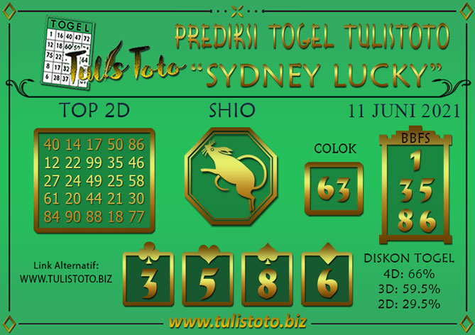 Prediksi Togel SYDNEY LUCKY TODAY TULISTOTO 11 JUNI 2021