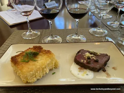 course 2--mac and cheese+beef tenderloin--at Chateau St. Jean Vineyards and Winery in Kenwood, California