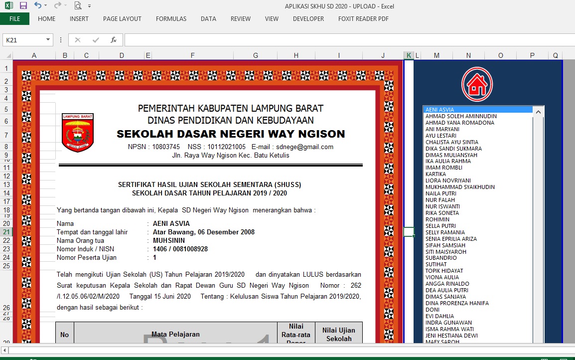 APLIKASI SKHU Sementara SD 2020