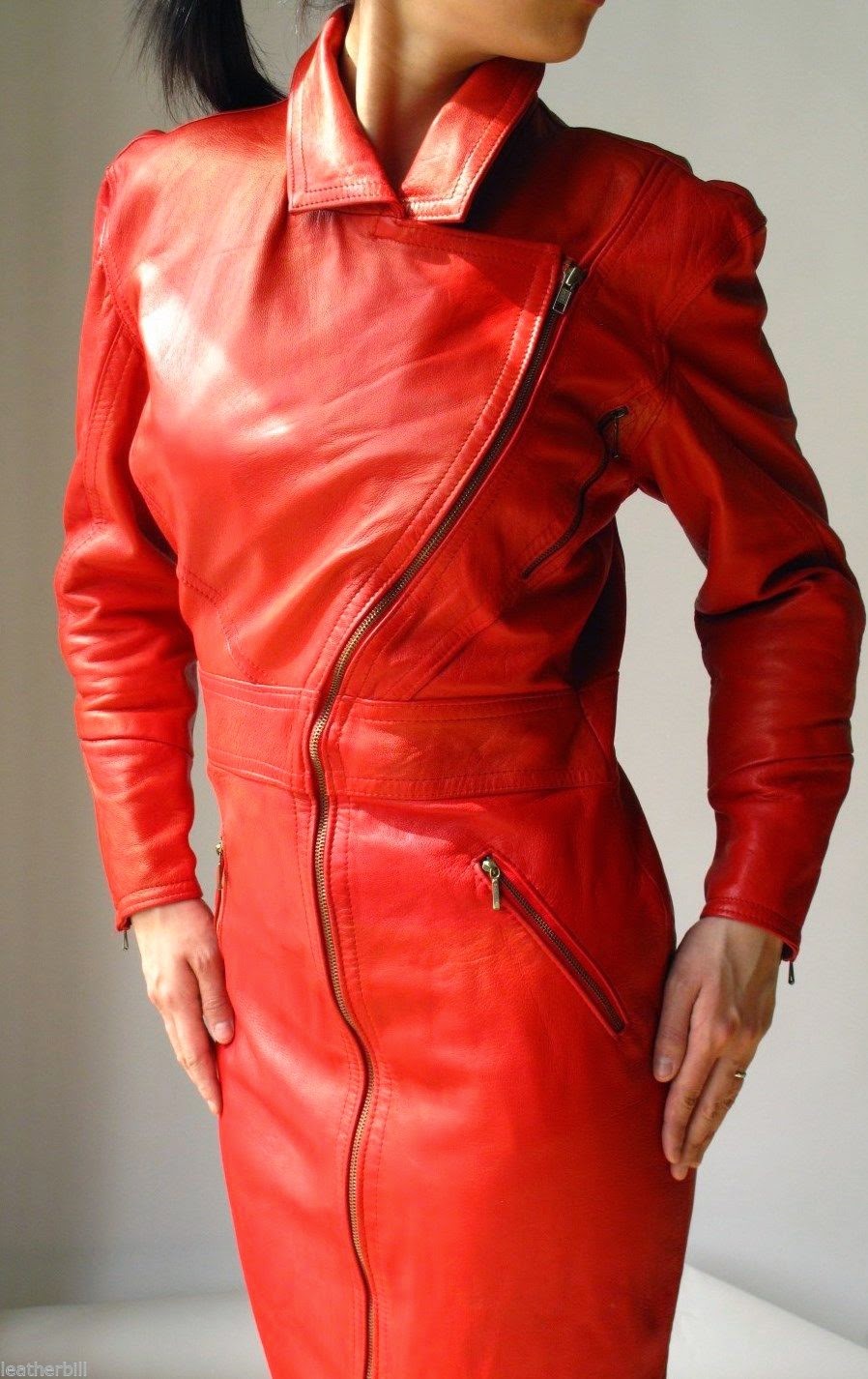 eBay Leather: A nicely modeled red leather biker-style dress sells well