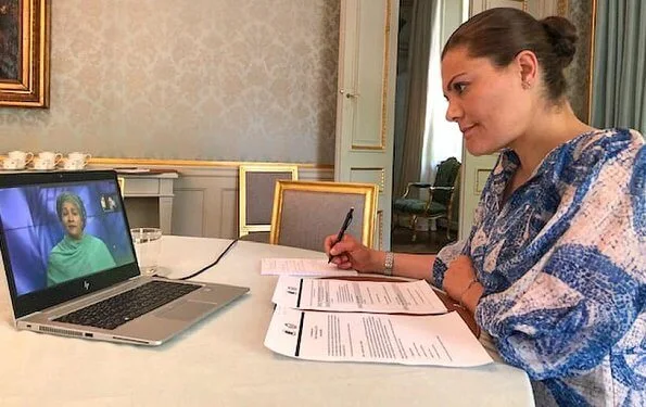 Crown Princess Victoria wore a mosaic-patterned silk dress by H&M