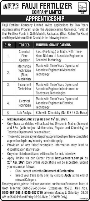 FFC new jobs Fauji  Fertilizer  Company Limited latest Jobs  march 2021