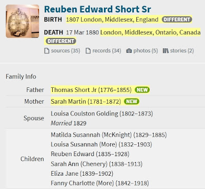 Screen capture of an Ancestry profile hint for Reuben Edward Short Sr.