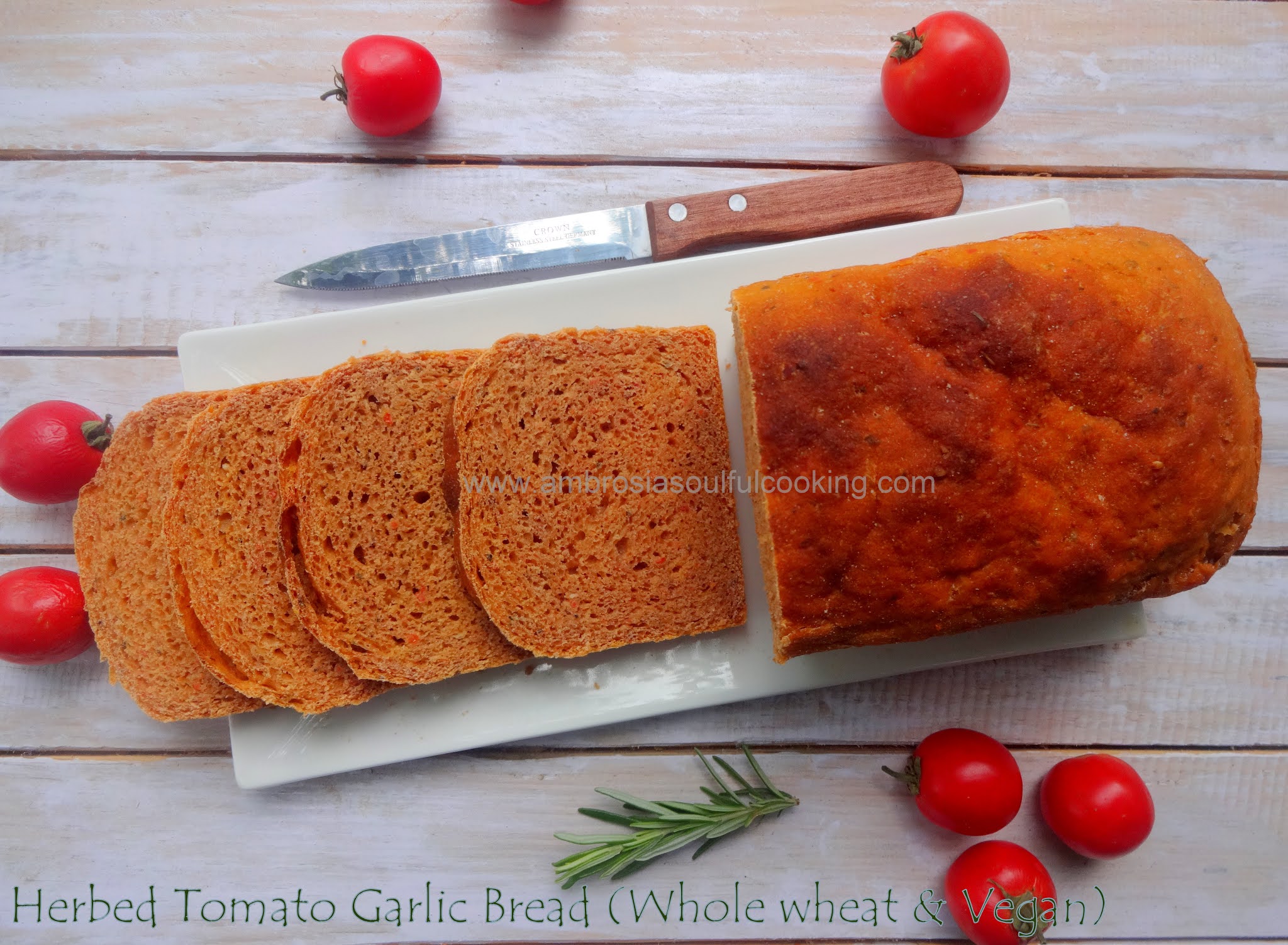 Herbed Whole Wheat Tomato Garlic Bread (Vegan) Ambrosia