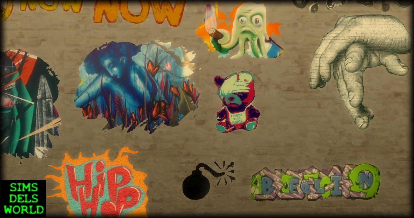 SimsDelsWorld The Sims 4 Graffiti set 01 mega pack!